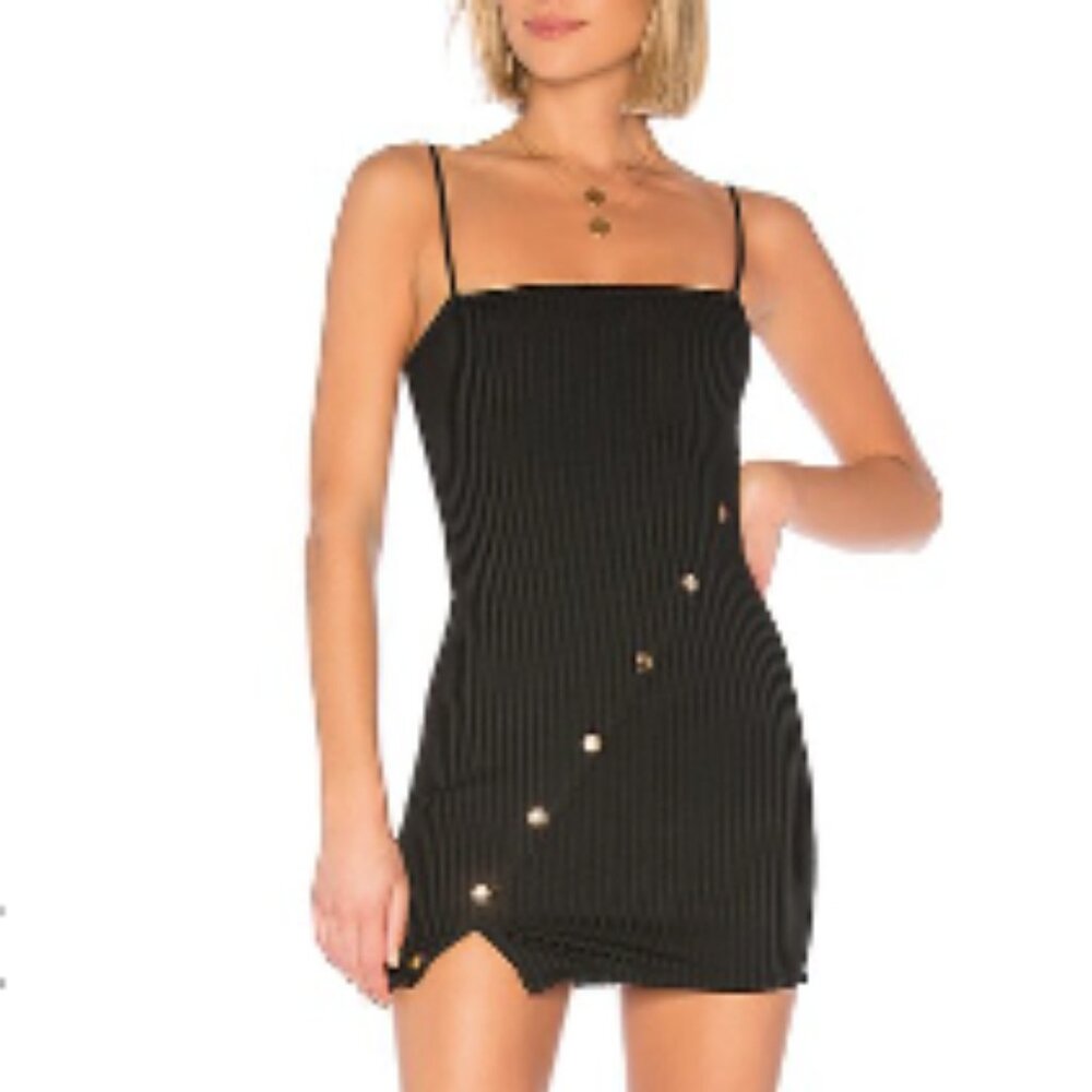 NWOT Lovers + Friends Black Ribbed Wrap Button Bodycon Mini Dress XL